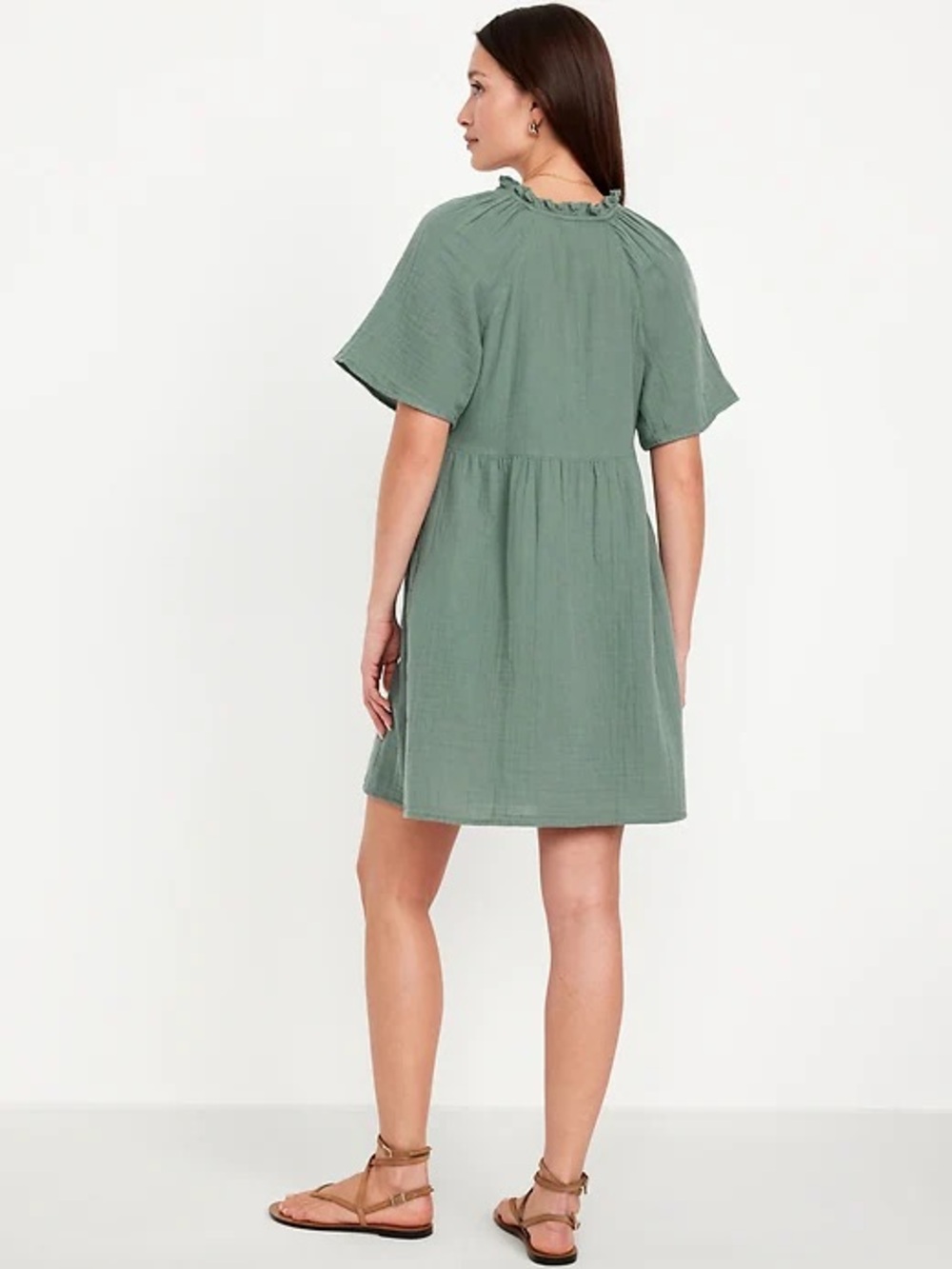 Old Navy Women’s Split-Neck Crinkle Gauze Mini Swing Dress Green Petite Small - Picture 8 of 8